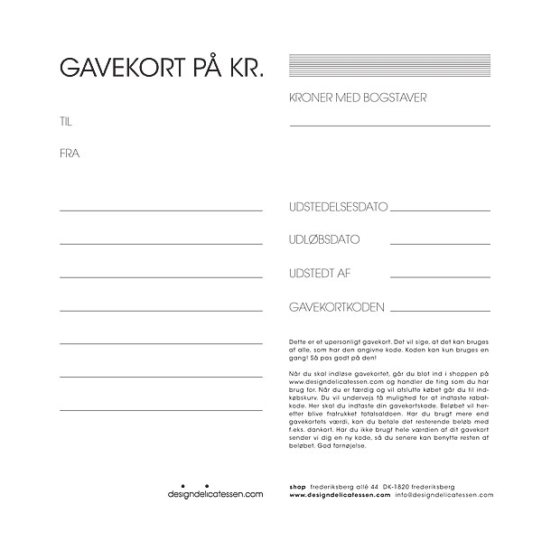 Designdelicatessen Gavekort