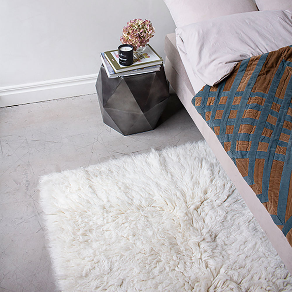 LAYERED SHAGGY Bedside Rug Off White Layered Designdelicatessen